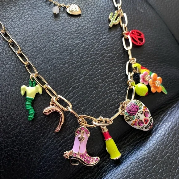 Betsey Johnson Gold and Red Necklace with Playful Charms NEW - Picture 4 of 6